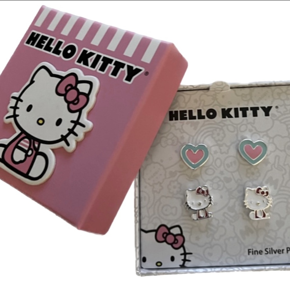 NWT Hello Kitty Boxed Earrings. Two pair of Fine Silver Plated stud earrings.